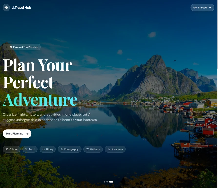 Screenshot of Travel Hub's actual website