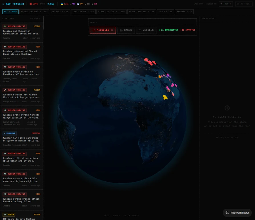 Screenshot of War Tracker's actual website